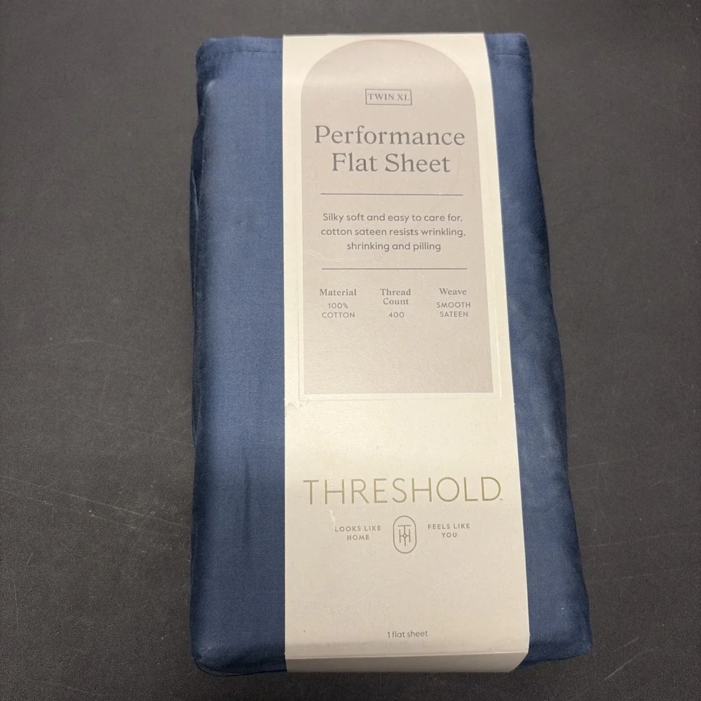 Threshold Twin XL Size 400 Thread Count Performance Flat Sheet Blue 20635